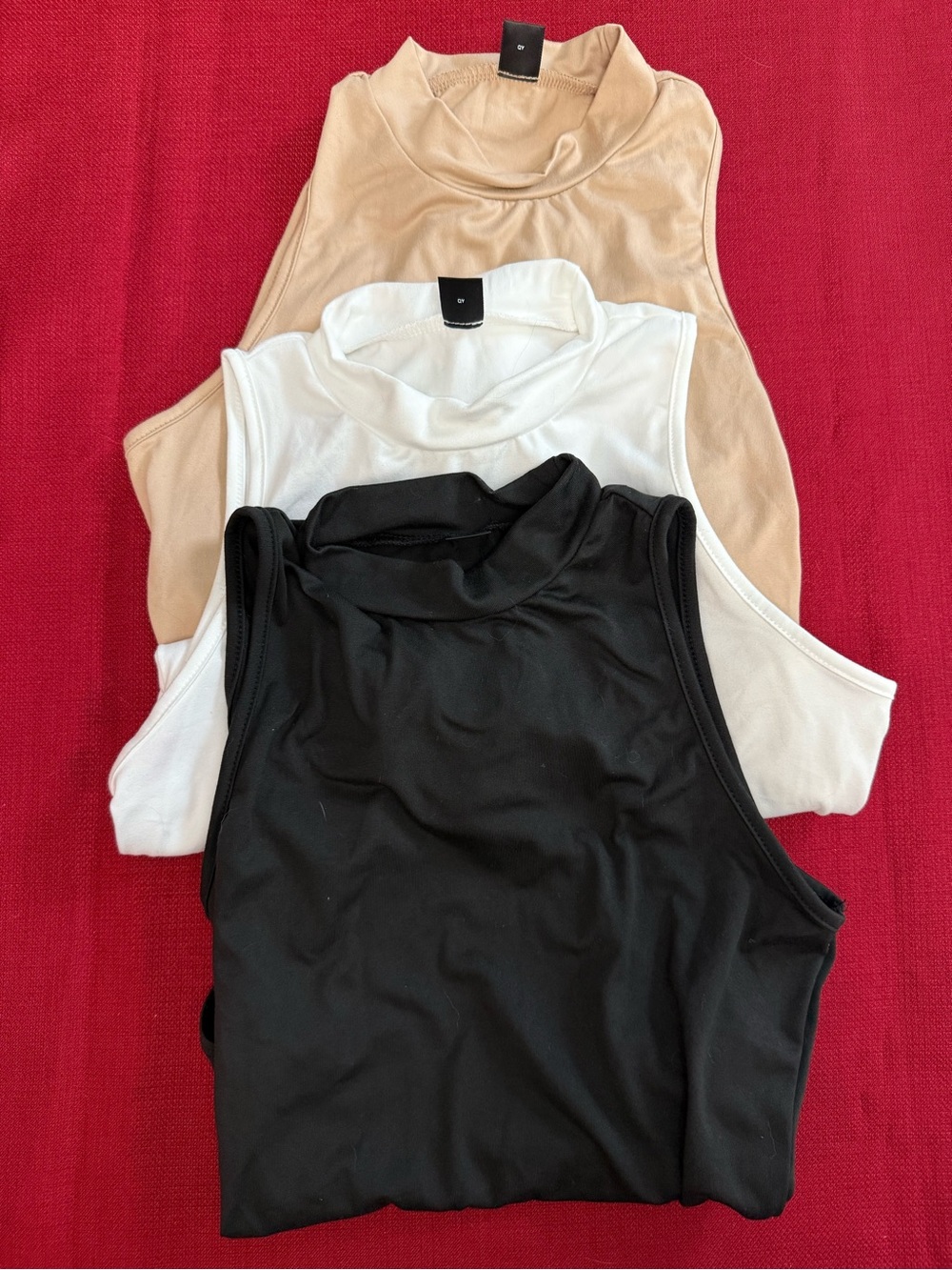 Sleeveless Mock Neck Tank Top - Black, White & Beige